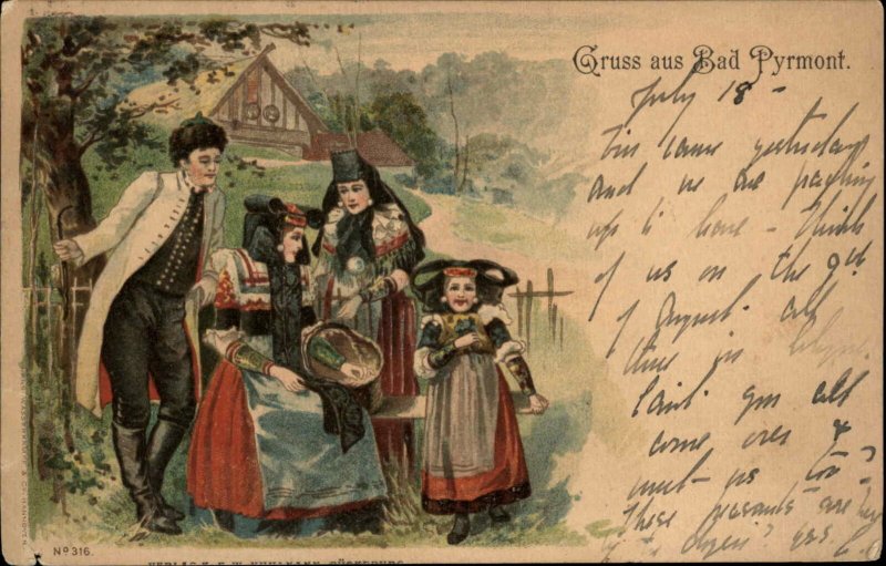 Gruss aus Bad Pyrmont Germany Family Ethnic Clothing c1900 Vintage Postcard