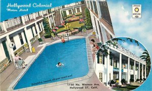 Postcard California Hollywood Colonial Motor Hotel Swimming Pool 1950s 23-5965
