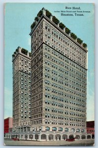 1913 Houston Texas TX Vintage Postcard Rice Hotel Main Street Avenue Building