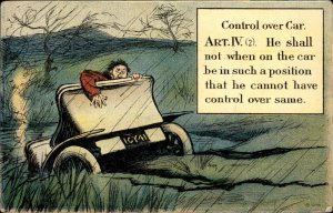 Cromby Automobile Series Car Accident Control Over Car c1910 Postcard