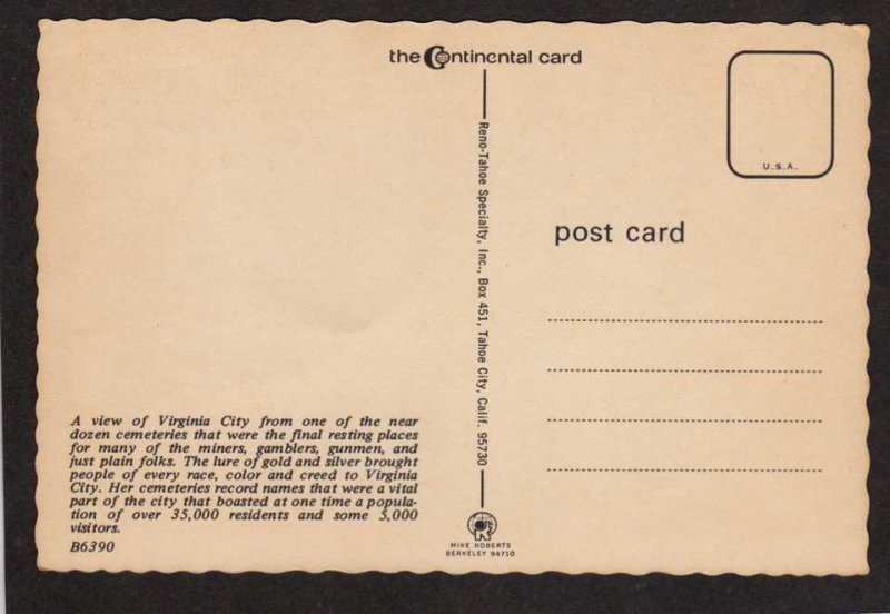 NV Virginia City Cemetery Nevada Postcard