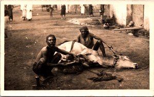 Ceylon Natives With A Cow Sri Lanka Vintage RPPC C008