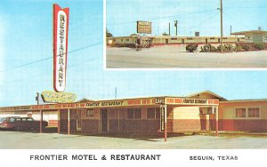 Seguin TX Frontier Motel & Restaurant Duo View, Postcard