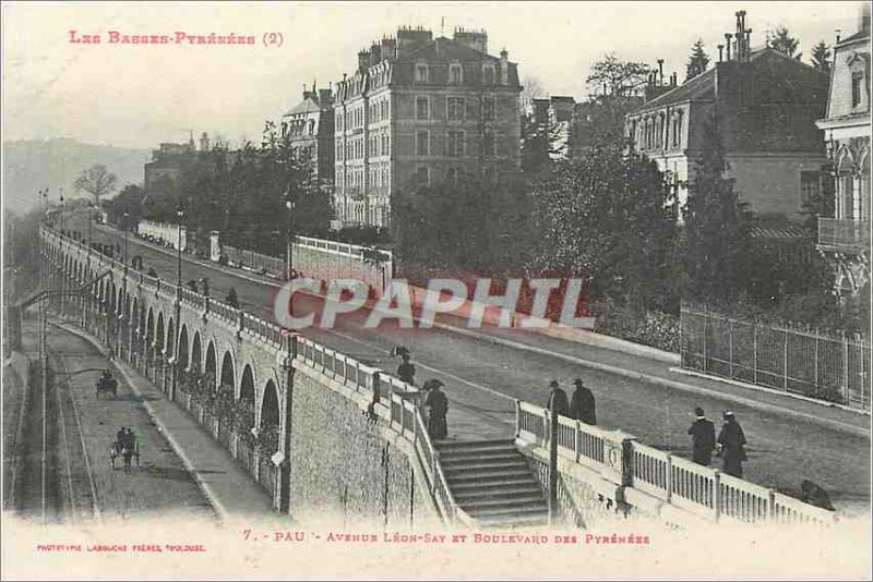 Old Postcard Low pyrenees (2) 7 pau say leon avenue and boulevard of the Pyre...