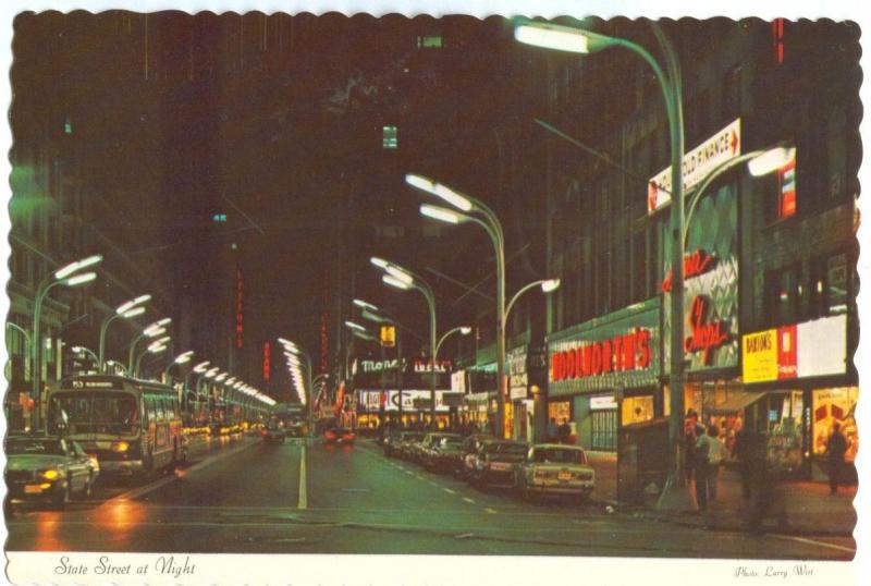 USA, Chicago, State Street at Night, unused Postcard