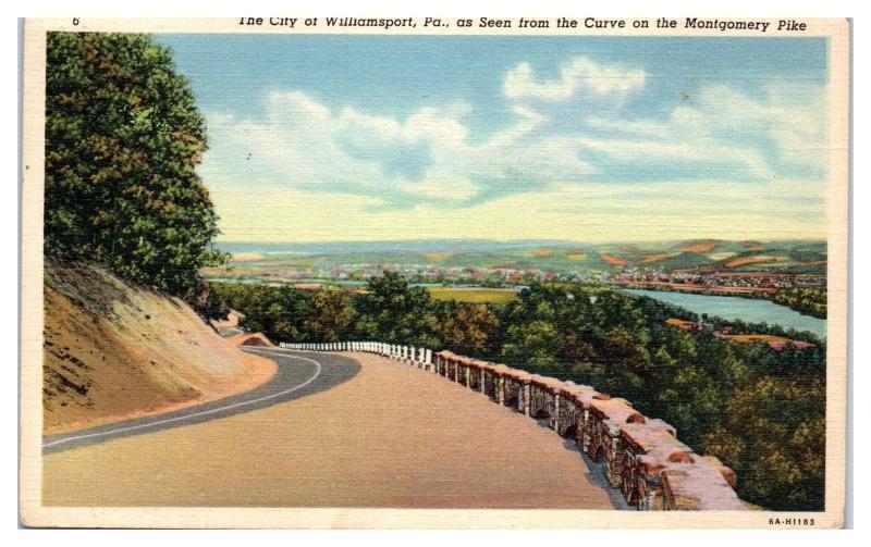 1939 Williamsport, PA from the Montgomery Pike Curve Postcard