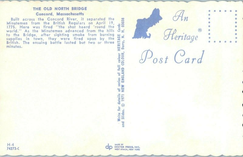 Bridges Postcard Old North Bridge Concord Massachusetts