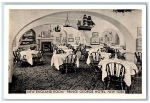 New York NY Postcard New England Room Prince George Hotel Dining Interior Scene