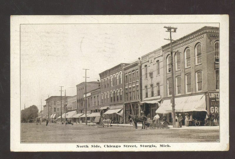 STURGIS MICHIGAN DOWNTOWN CHICAGO STREET SCENE STORES VINTAGE POSTCARD