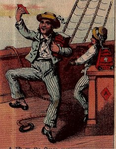 1880s WILSON PACKING CORNED BEEF CHICAGO SAILOR DANCING FIDDLE TRADE CARD 25-231