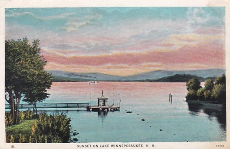 New Hampshire Sunset On Lake Winnipesaukee Curteich