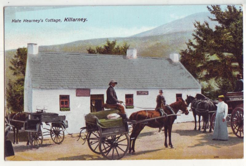 P854 old card donkeys 3 wagons kate kearneys cottage killarney ireland