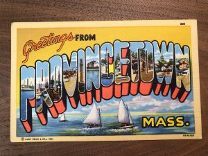 Vintage 40s GREETINGS from Provincetown MASSACHUSETTS  Large Letters Postcard