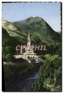 Old Postcard Lourdes Basilica and the Gave