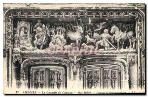 Postcard Old Amboise La Chapelle du Chateau Bas Relief Hunting Saint Hubert