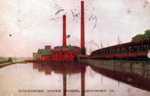 C 1910 Davenport Water Works Building Iowa Pond Flag Vintage Postcard F47