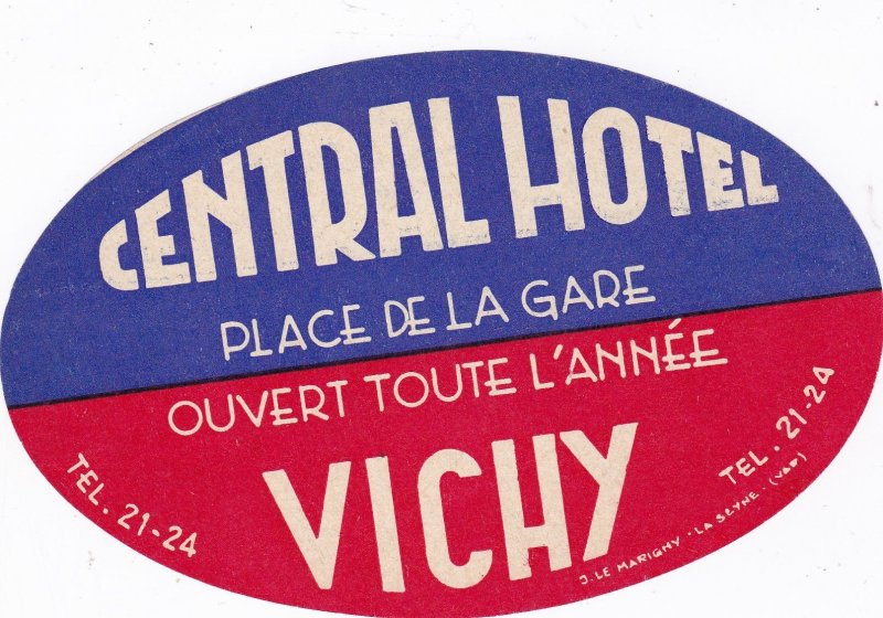 France Vichy Central Hotel Vintage Luggage Label sk3369