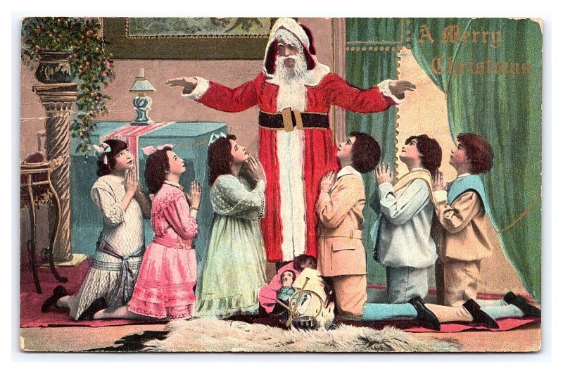 A Merry Christmas Red Robe Santa Surrounded By Children Postcard