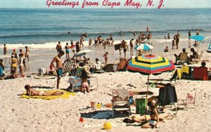 Vintage Postcard Greetings From Cape May New Jersey Beach Bathing Crowd NJ