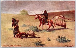 Travois & Squaws, Native American Transportation, Horses, Vintage Postcard