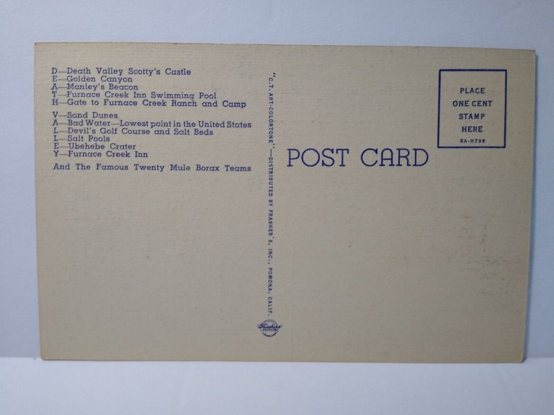 Greetings From Death Valley California Large Letter Linen Postcard Curt Teich 