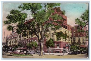 1942 Hotel De Sotto Building Car-lined Street View Savannah Georgia GA Postcard 