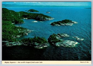 Along Lake Superior Shores, Algoma District Ontario, Chrome Aerial View Postcard