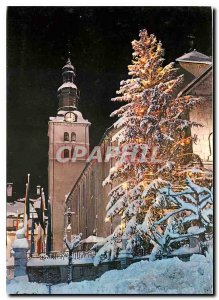 Modern Postcard The Capital of Haute Savoie Megeve Ski Church Night