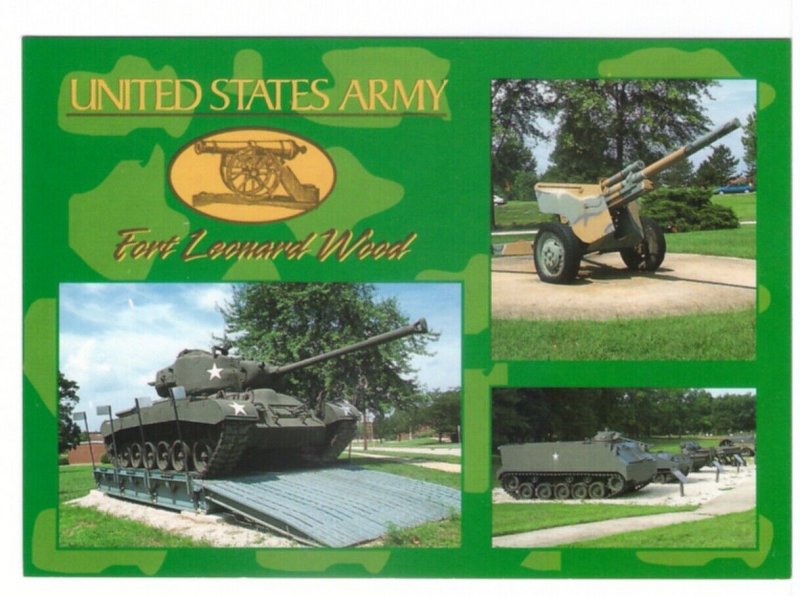 US Army Artillery & Tank Display, Fort Leonard Wood Missouri, Multiview Postcard