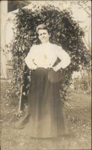 Woman in Her Yard - Plymouth MA Cancel c1910 Real Photo Postcard rpx