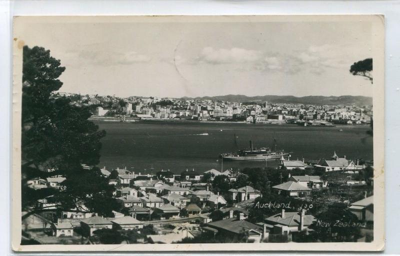 Panorama Auckland Harbour New Zealand RPPC Real Photo 1947 postcard