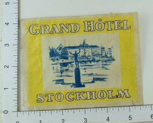 C. 1930's-40's Poster Stamp Luggage Label Grand Hotel Stockholm E6