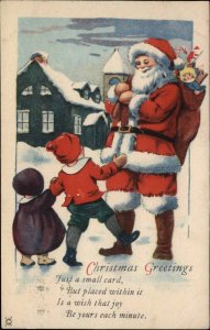 Christmas Santa Claus Greets Children on Street c1920 Vintage Postcard