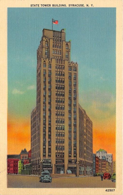 Syracuse New York~State Tower Building @ Sunset~Roys Billboard in Distance~1940s