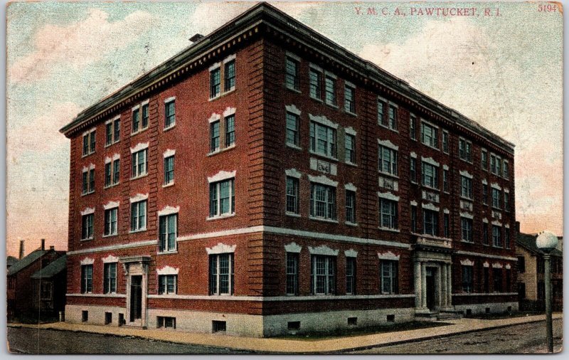 1907 Y.M.C.A. Pawtucket Rhode Island Street High-Rise Building Posted Postcard