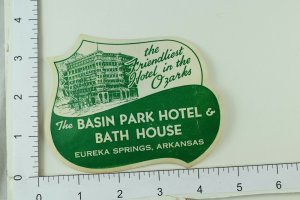 C. 1930's-40's Poster Stamp Luggage Label Basin Park Hotel & Bath House AR E6