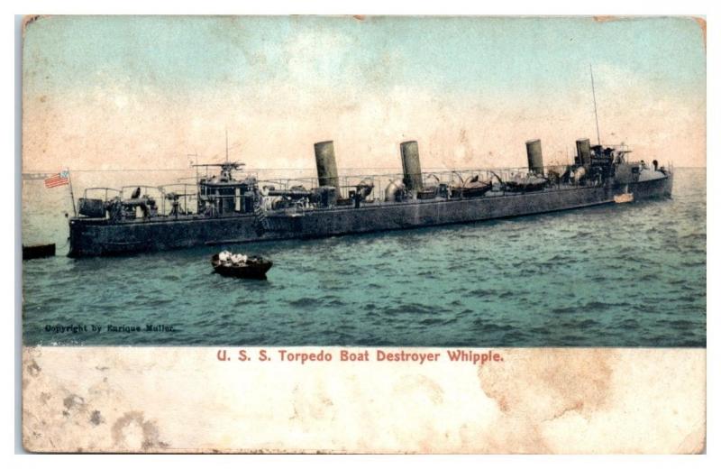 Early 1900s USS Torpedo Boat Destroyer Whipple DD-15 WWI Convoy Escort Postcard