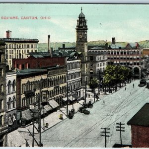 c1900s Canton, OH Public Square Downtown Birds Eye Streetcar Trolley Car PC A204