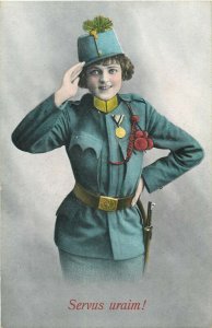 Women in the army old postcard military uniform soldier lady servus uraim