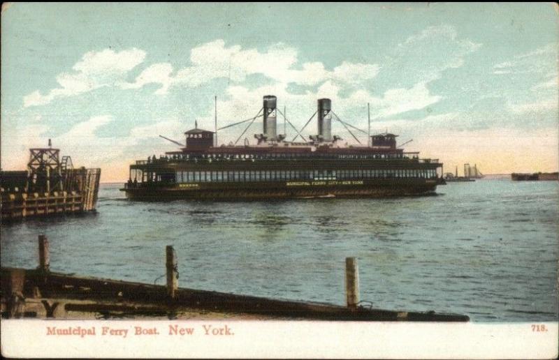 New York City Municipal Ferry Boat & Dock Used 1909 Postcard