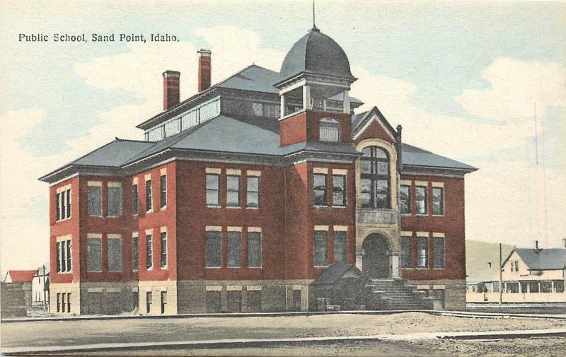 c1910 Lithograph Postcard; Public School, Sand Point /Sandpoint ID Bonner County 