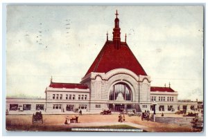 1910 Railroad Station Exterior Building Classic Cars Springfield Ohio Postcard