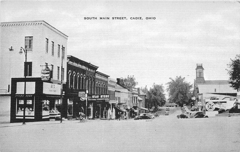 Autos 1940s South Main Street Cadiz Ohio Kropp postcard 5603