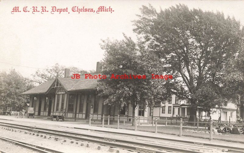 Depot, Michigan, Chelsea, RPPC, Michigan Central Railroad Station, Photo