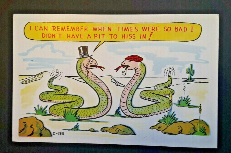 Mint Vintage Times So Bad Snakes Dont Have Pit To Hiss In Comic Picture Postcard