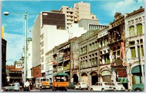 VINTAGE POSTCARD 1960s STREET SCENE AT ROBINSON ROAD SINGAPORE