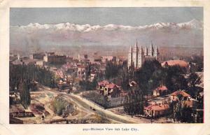 Salt Lake City Utah~Bird's Eye View~Mormon Temple~Mountains in Distance~c1905 Pc