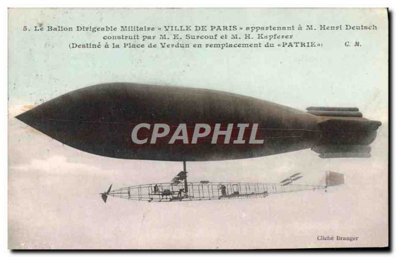 Old Postcard Jet Aviation Zeppelin Airship City of Paris Henri Deutsch Surcou...