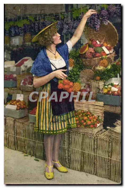 Postcard Old Nice A million march in Woman Flowers