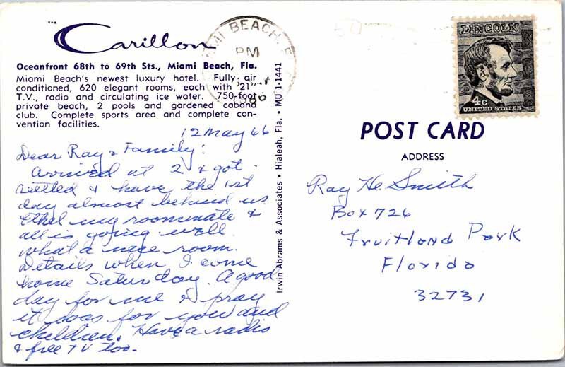Postcard HOTEL SCENE Miami Florida FL AK1688
